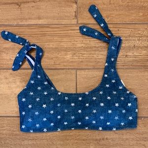 True Craft denim & star print bikini top